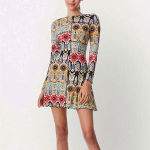 Alice + Olivia Delora Patchwork mini dress Long Sleeved NWT size 0 XS